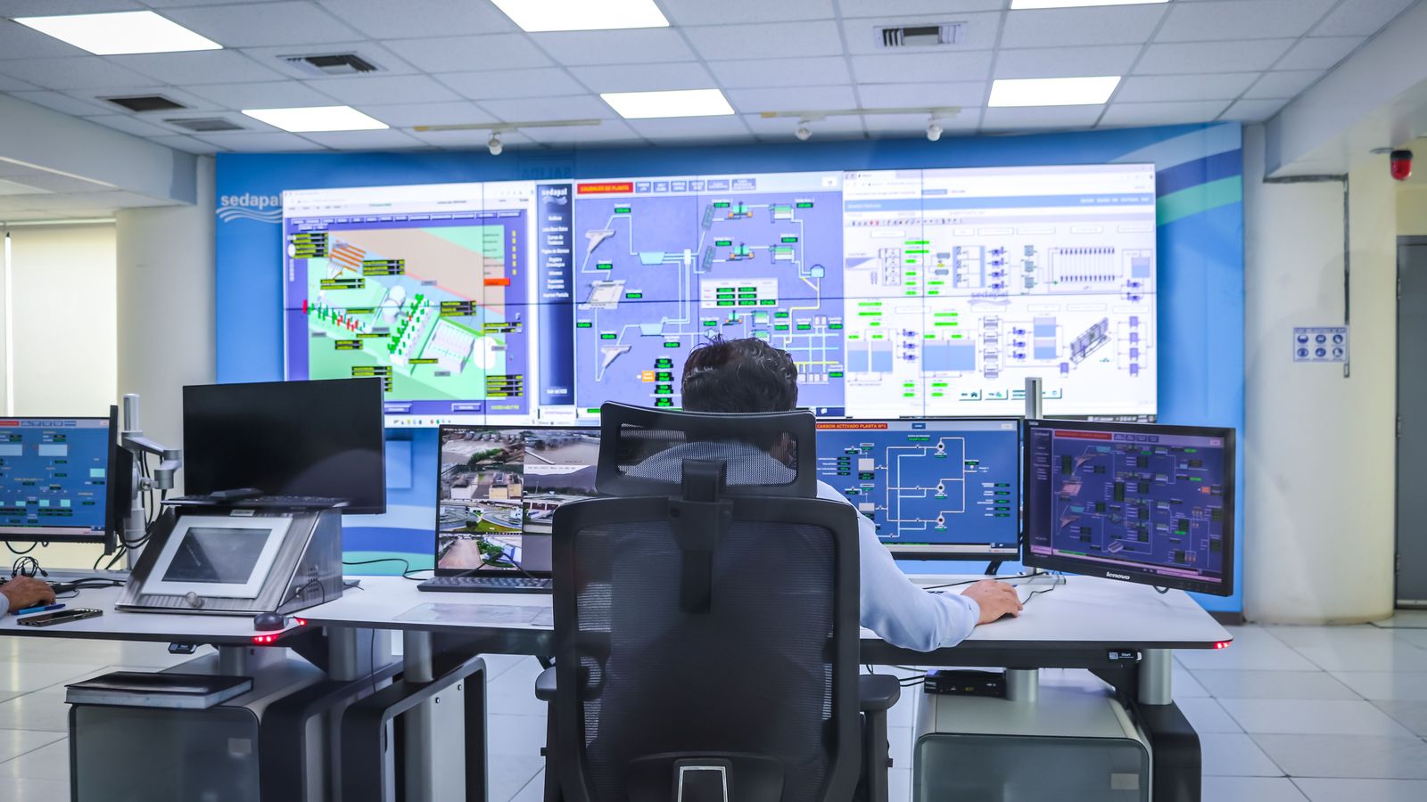 Operator monitoring systems from a console in a modern control room